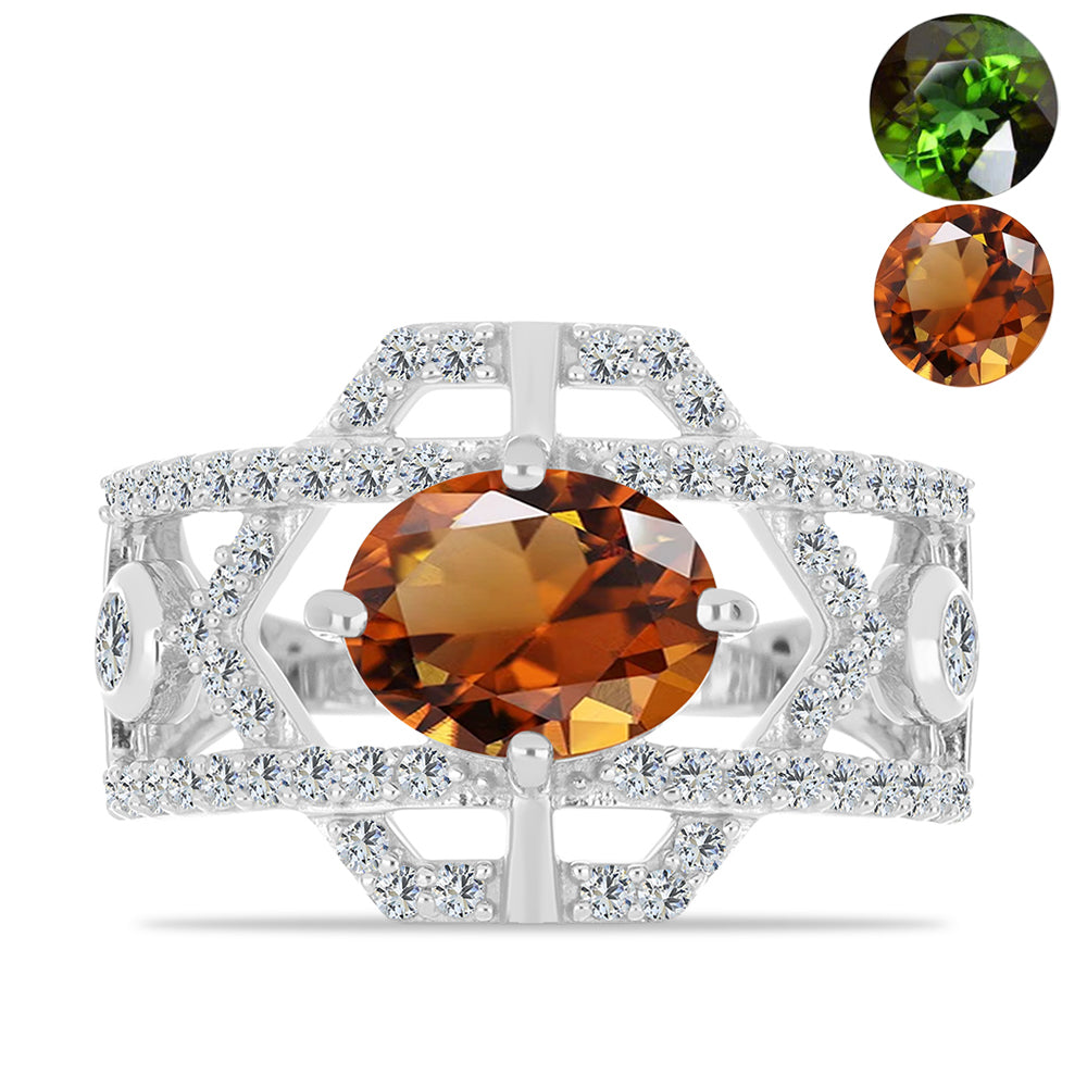 Anel de Prata com Zultanite da Anatólia e Topázio Branco  Contraste: Cabeca de Veado (800) 1 