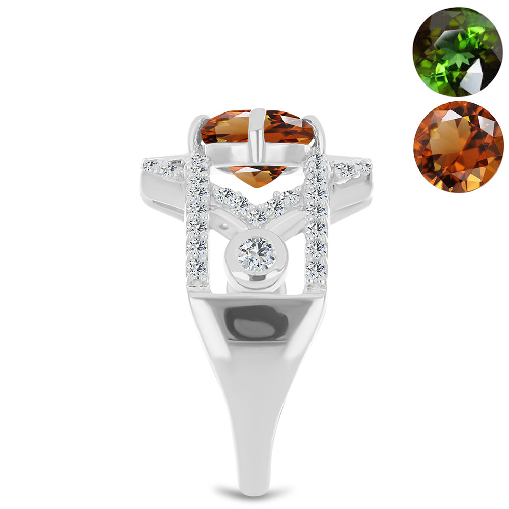 Anel de Prata com Zultanite da Anatólia e Topázio Branco  Contraste: Cabeca de Veado (800) 4 