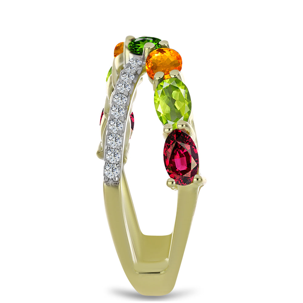 Anel de Prata com Banho de Ouro com Turmalina Chakra e Topázio Branco 4 