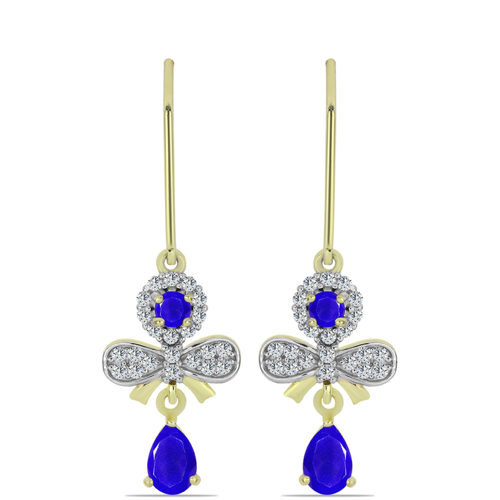 Brincos de Prata com Banho de Ouro com Ágata Azul e Topázio Branco