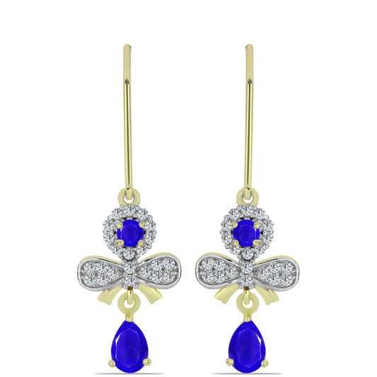 Brincos de Prata com Banho de Ouro com Ágata Azul e Topázio Branco