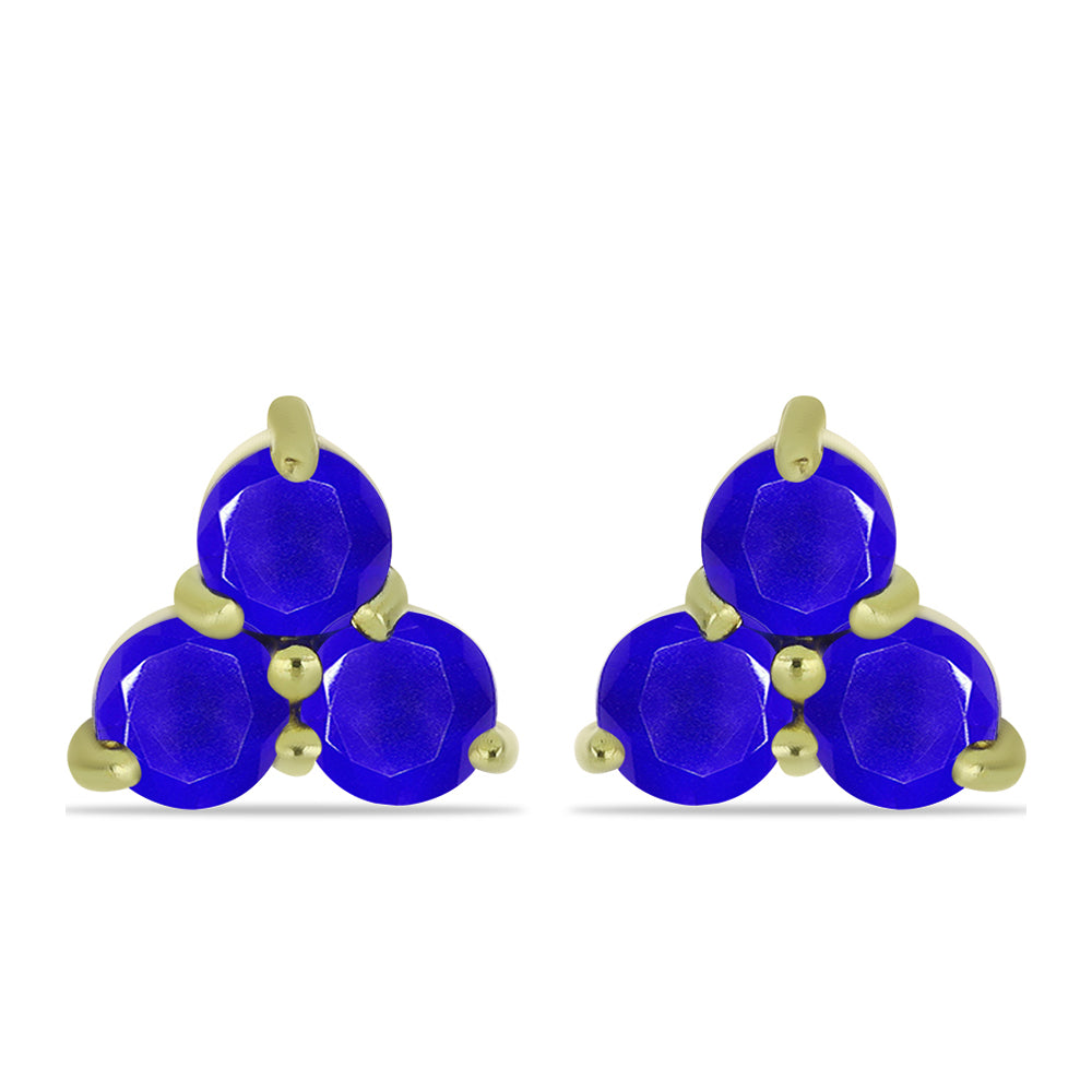 Brincos de Prata com Banho de Ouro com Ágata Azul