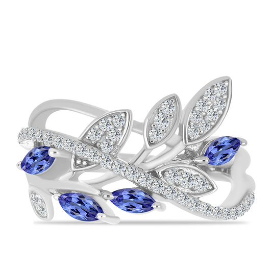 Anel de Prata com Tanzanite e Topázio Branco  Contraste: Cabeca de Veado (800)
