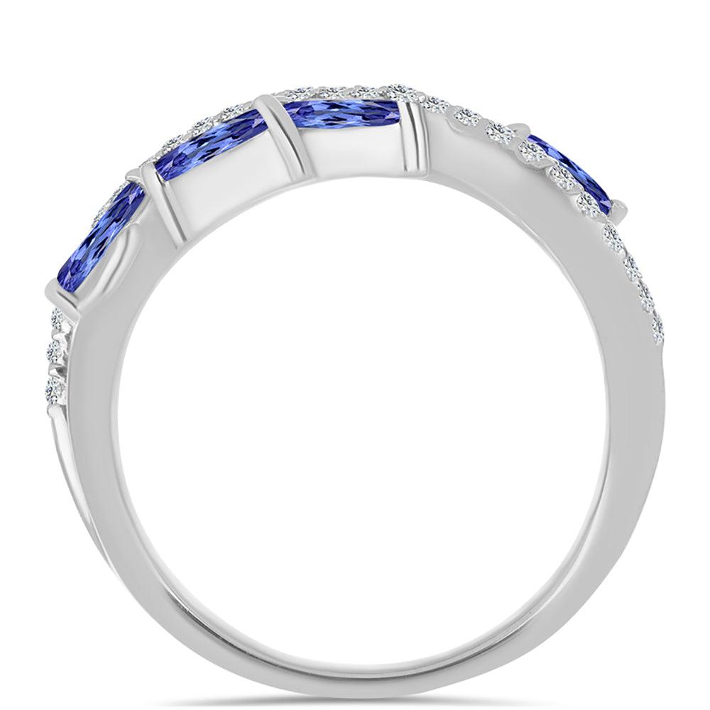 Anel de Prata com Tanzanite e Topázio Branco  Contraste: Cabeca de Veado (800)
