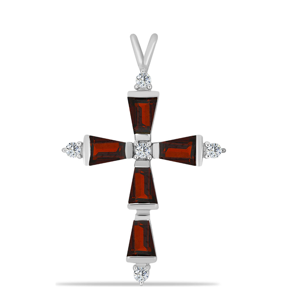 Cruz Pendente de Prata com Granada de Barton e Topázio Branco