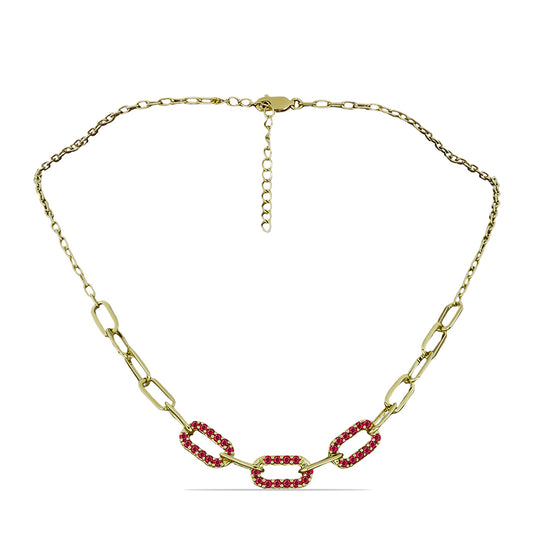 Colar de Prata com Banho de Ouro com Rubi de Madagáscar  Contraste: Cabeca de Veado (800)