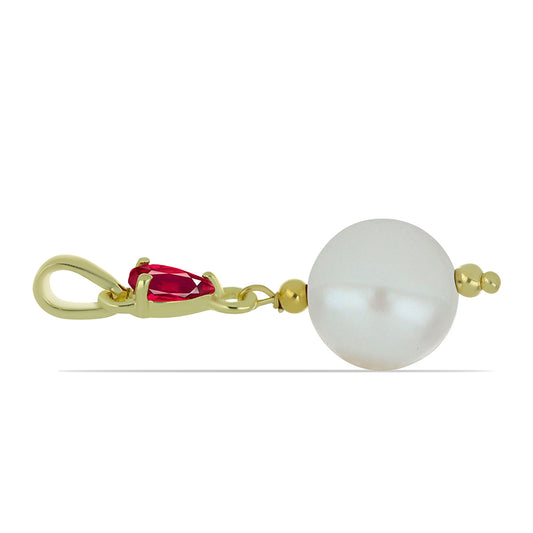 Pendente de Prata com Banho de Ouro com Pérola Branca de Água Doce e Rubi de Madagáscar