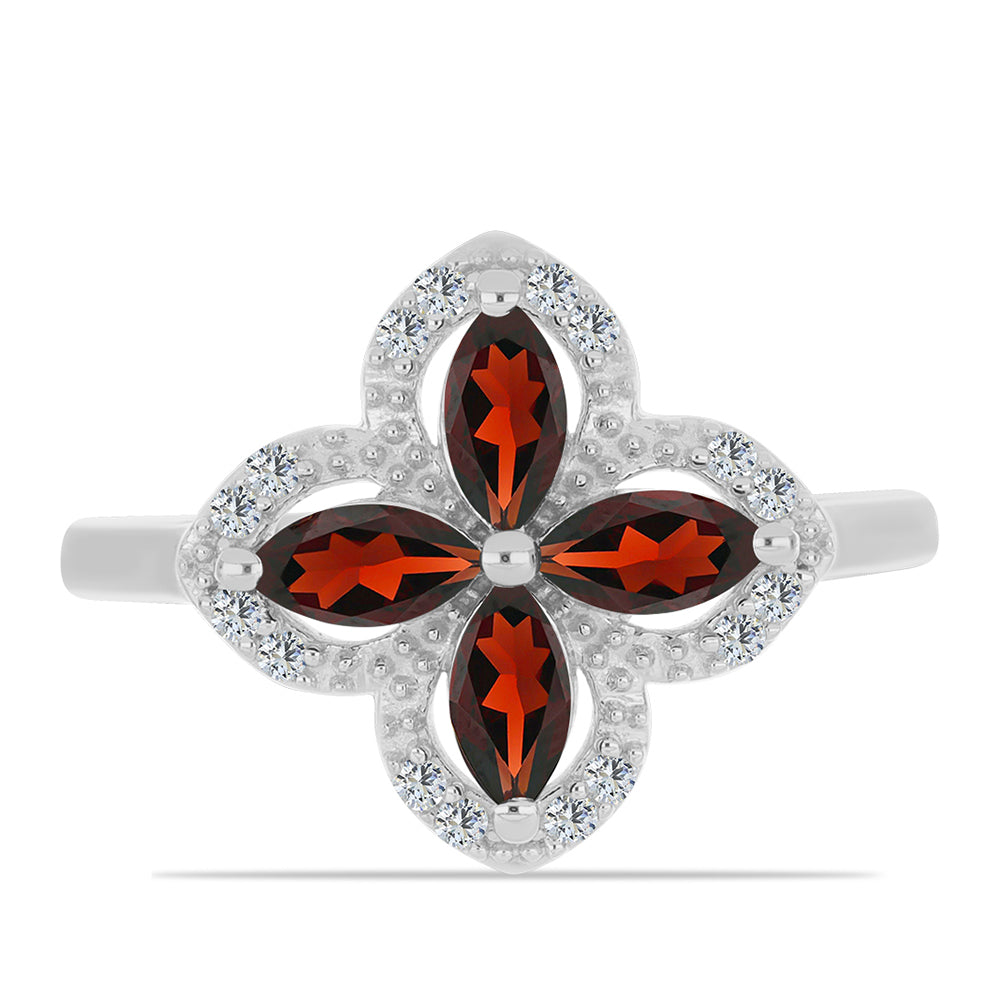 Anel de Prata com Granada de Barton e Topázio Branco  Contraste: Cabeca de Veado (800)