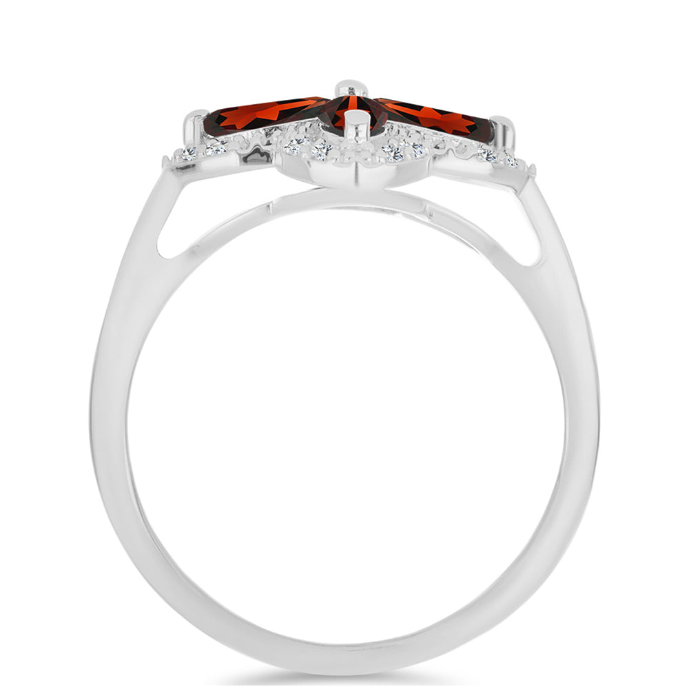 Anel de Prata com Granada de Barton e Topázio Branco  Contraste: Cabeca de Veado (800)