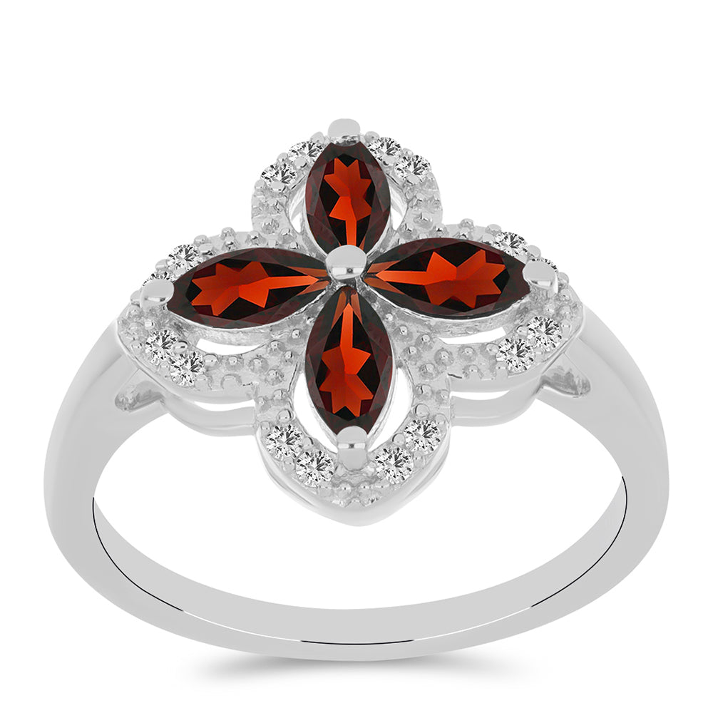 Anel de Prata com Granada de Barton e Topázio Branco  Contraste: Cabeca de Veado (800)