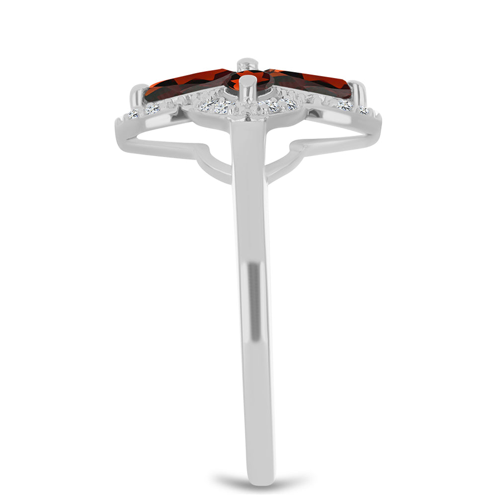 Anel de Prata com Granada de Barton e Topázio Branco  Contraste: Cabeca de Veado (800)