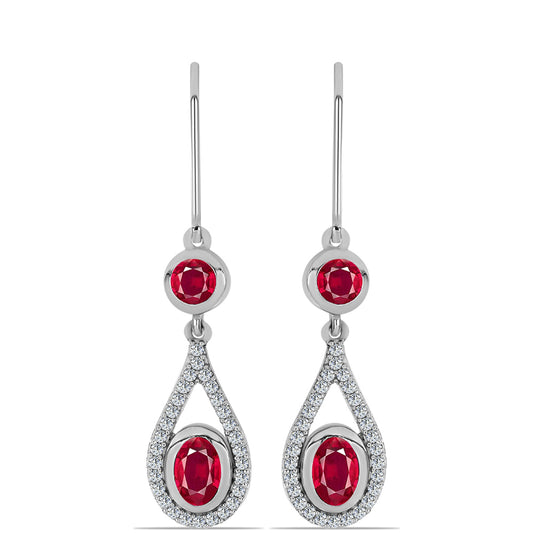 Brincos de Prata com Rubi de Madagáscar e Topázio Branco