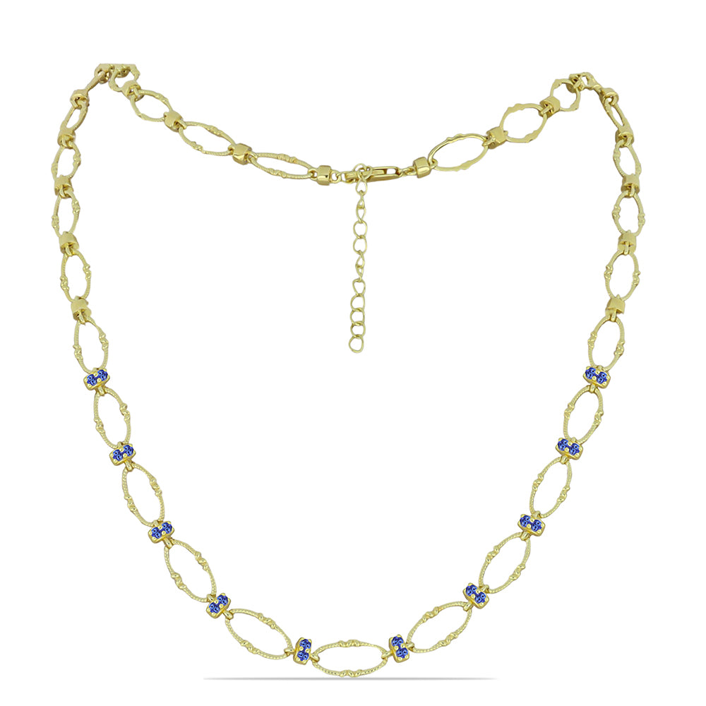 Conjunto de Prata com Banho de Ouro com Tanzanite ( Colar+Pulseira )  Contraste: Cabeca de Veado (800)