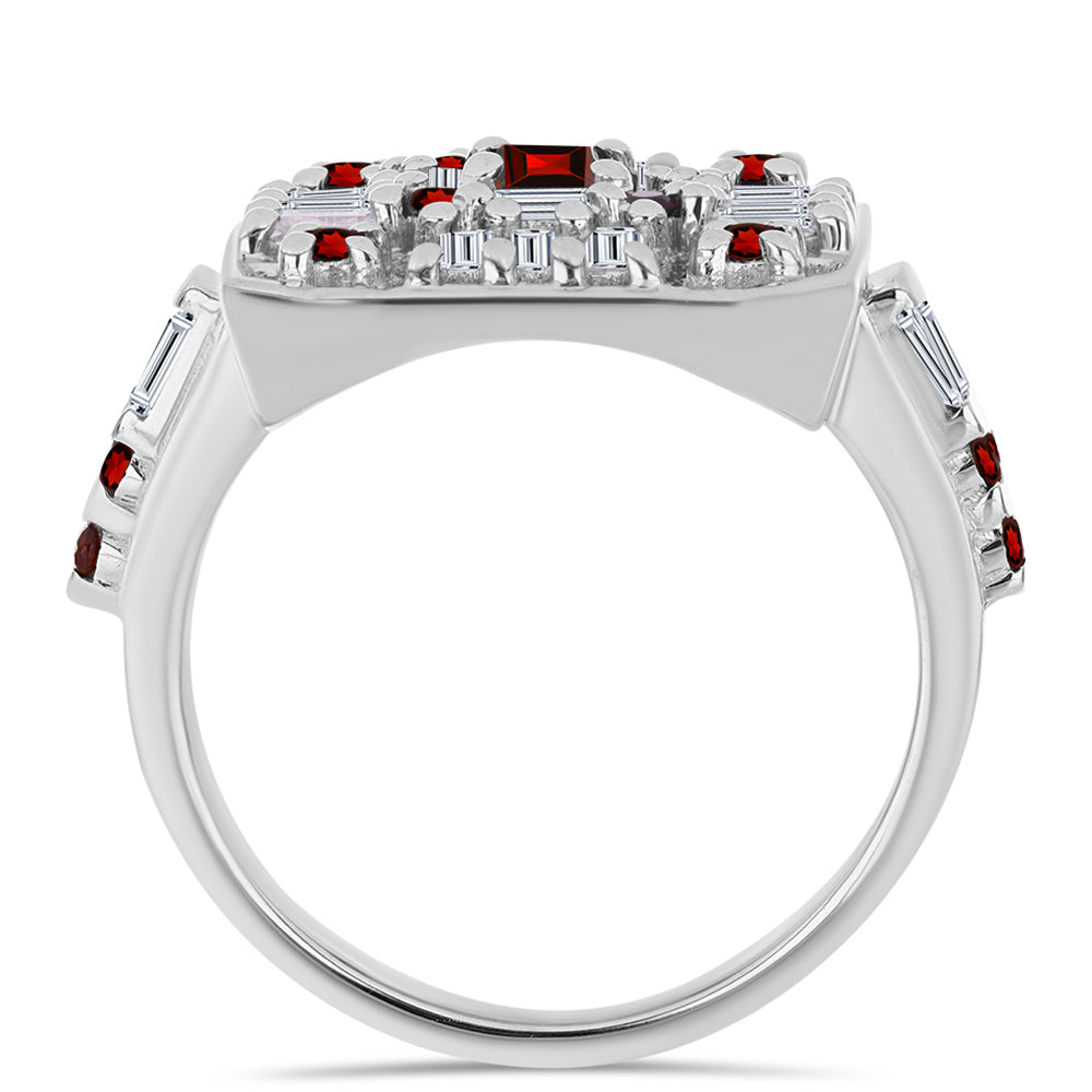 Anel de Prata com Granada de Barton e Zircão Branco  Contraste: Cabeca de Veado (800) 2 