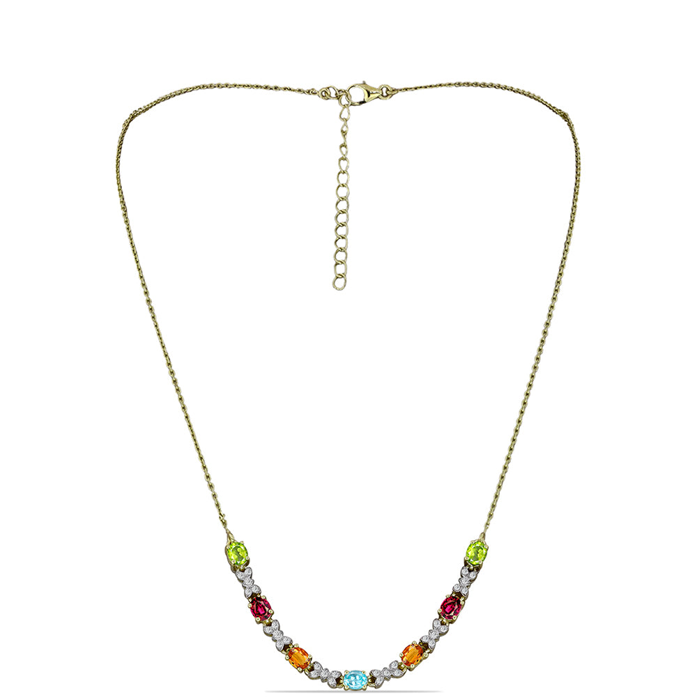 Colar de Prata com Banho de Ouro com Turmalina Chakra e Topázio Branco  Contraste: Cabeca de Veado (800) 1 