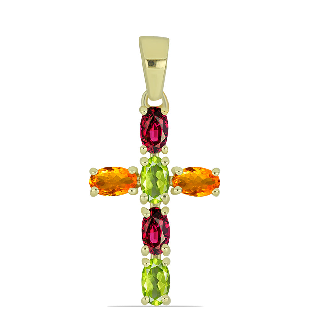 Cruz Pendente de Prata com Banho de Ouro com Turmalina Chakra