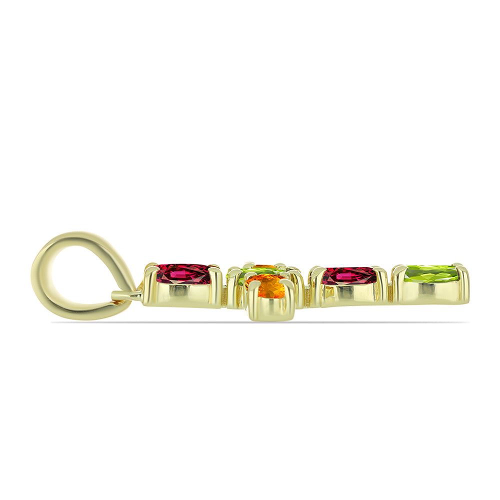 Cruz Pendente de Prata com Banho de Ouro com Turmalina Chakra