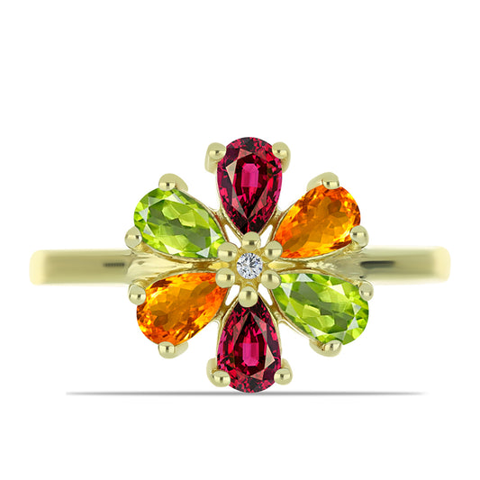 Anel de Prata com Banho de Ouro com Turmalina Chakra e Topázio Branco