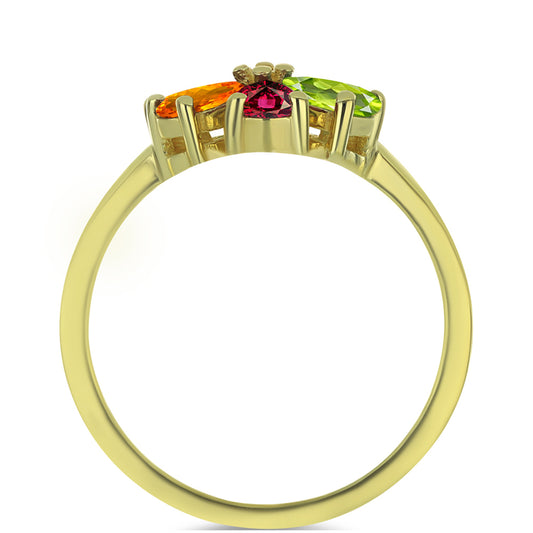 Anel de Prata com Banho de Ouro com Turmalina Chakra e Topázio Branco