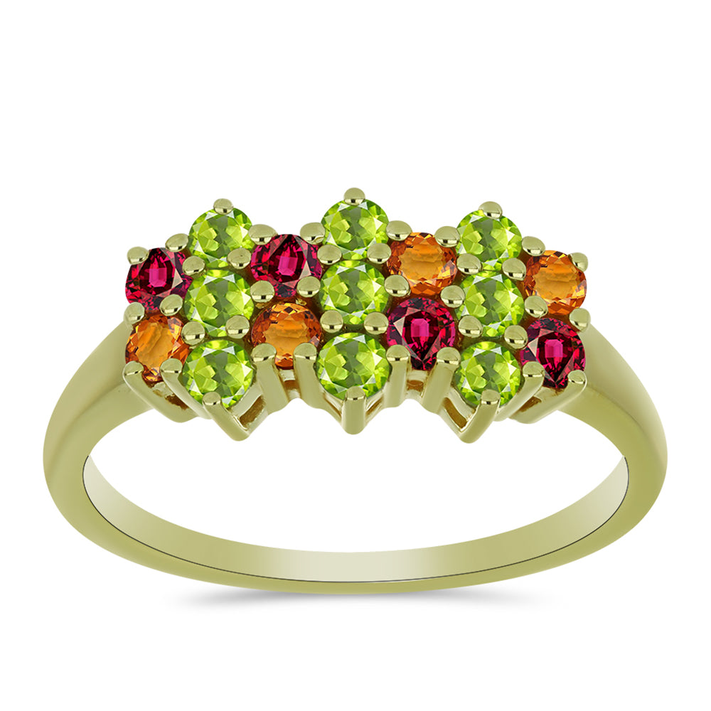 Anel de Prata com Banho de Ouro com Turmalina Chakra  Contraste: Cabeca de Veado (800)