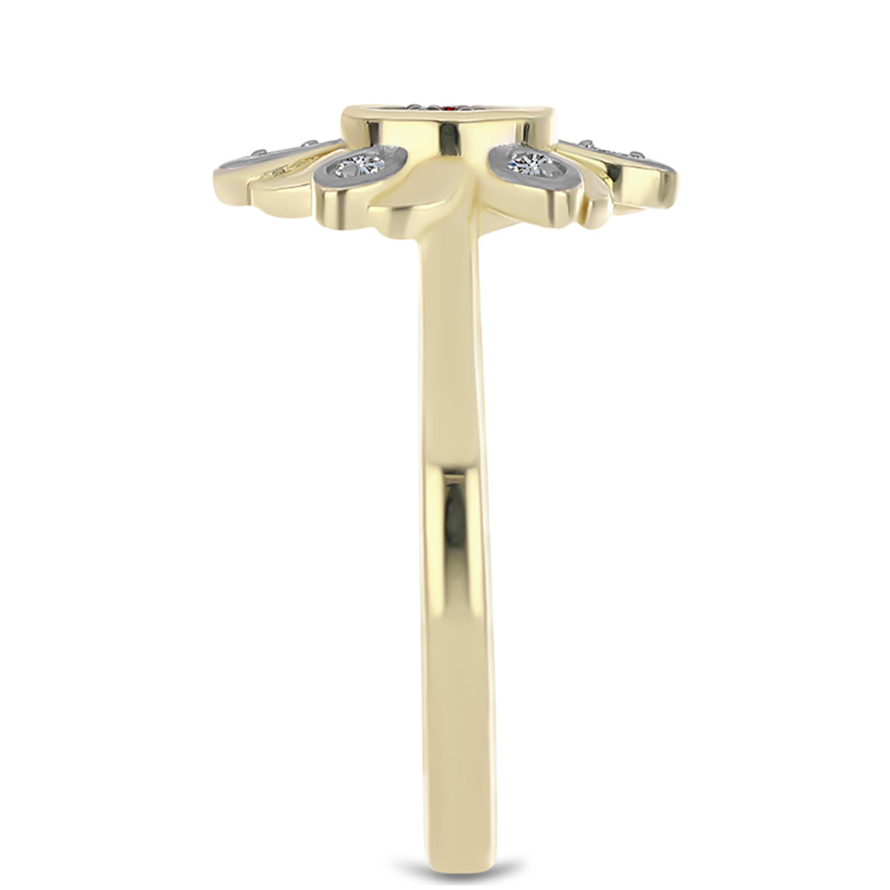 Anel de Prata com Banho de Ouro com Diamante Vermelho e Diamante Branco  Contraste: Cabeca de Veado (800) 4 