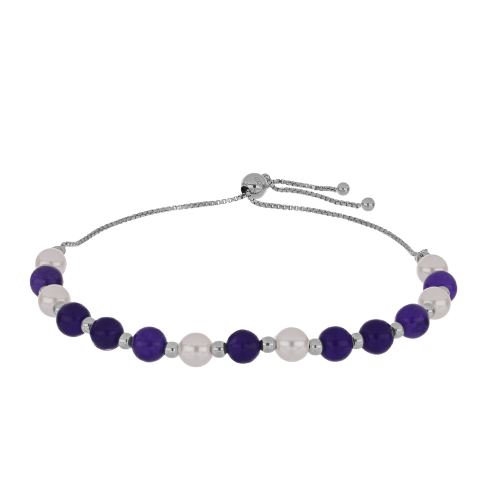 Pulseira de Prata com Jade Roxa e Pérola Branca de Água Doce 1 