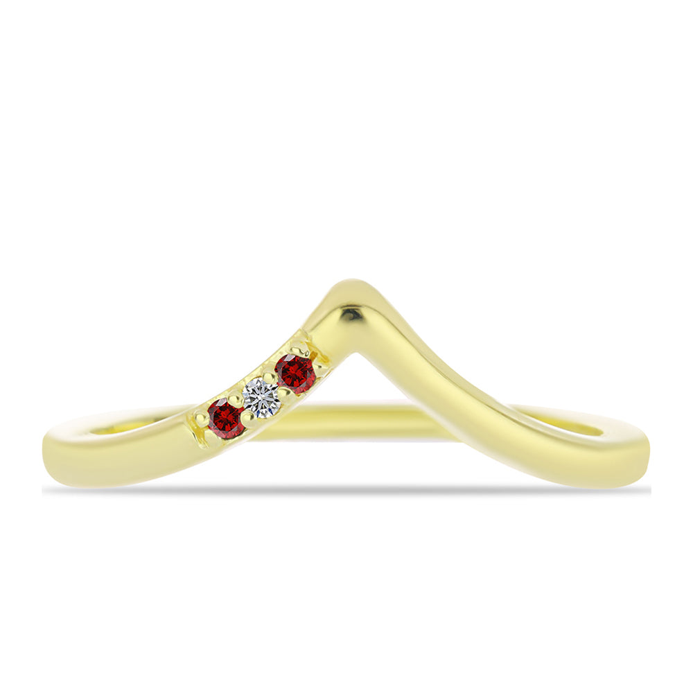 Anel de Prata com Banho de Ouro com Diamante Vermelho e Diamante Branco 1 