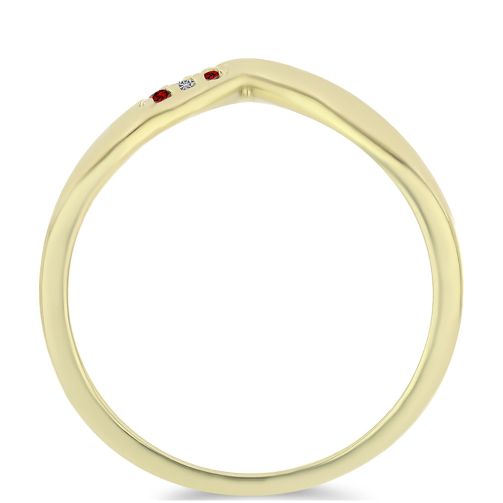 Anel de Prata com Banho de Ouro com Diamante Vermelho e Diamante Branco 2 