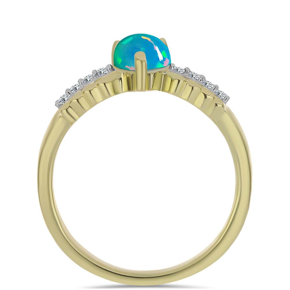 Anel de Prata com Banho de Ouro com Opala Azul Paraib da Etiópia e Topázio Branco