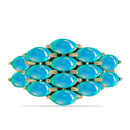 Anel de Prata com Banho de Ouro com Opala Azul Paraib da Etiópia  Contraste: Cabeca de Veado (800)