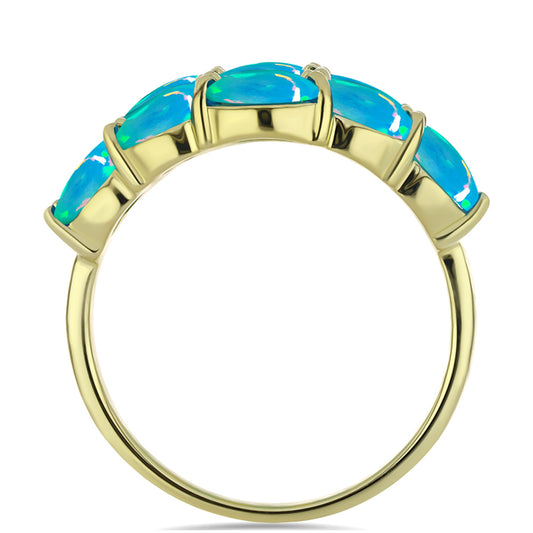 Anel de Prata com Banho de Ouro com Opala Azul Paraib da Etiópia  Contraste: Cabeca de Veado (800)