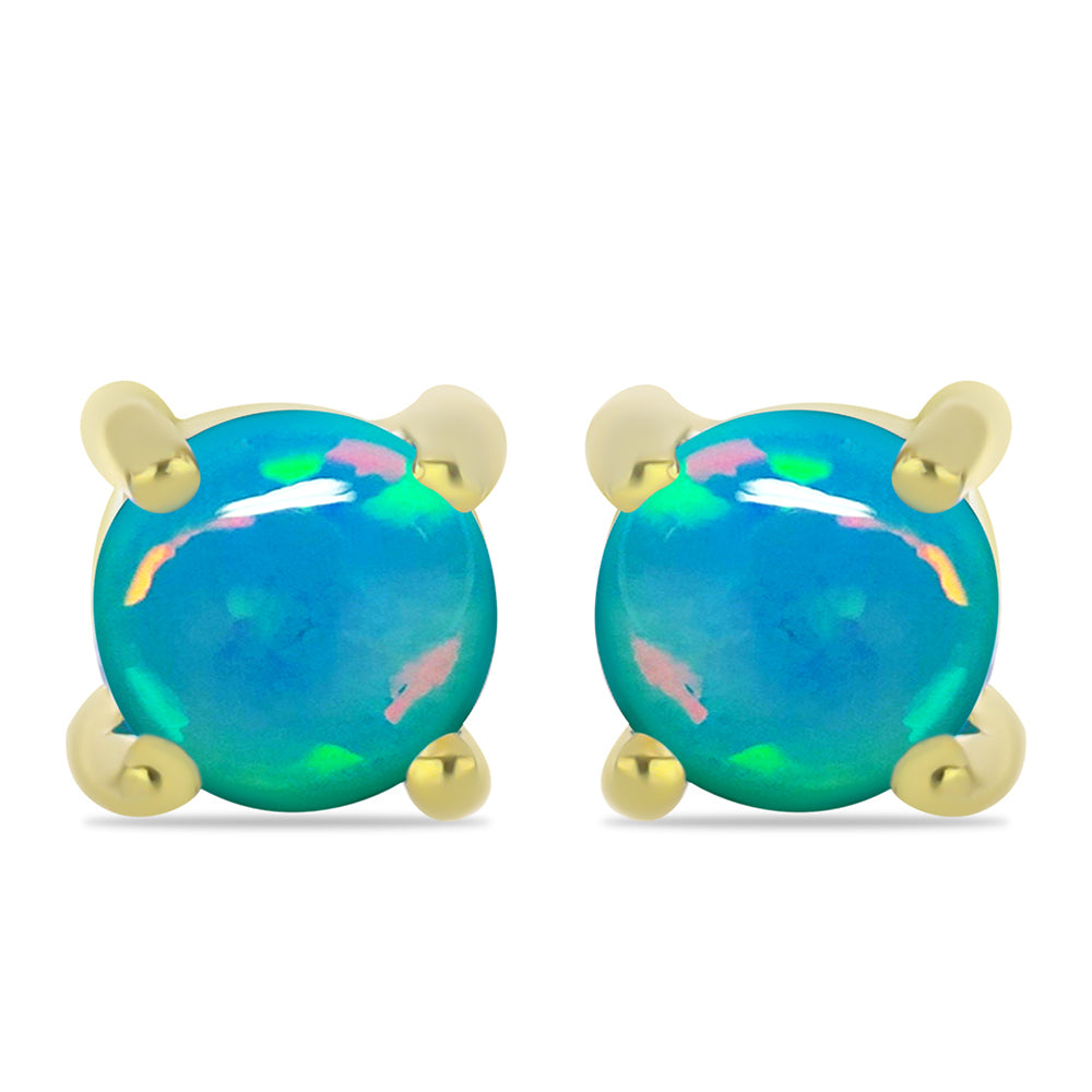 Brincos de Prata com Banho de Ouro com Opala Azul Paraib da Etiópia