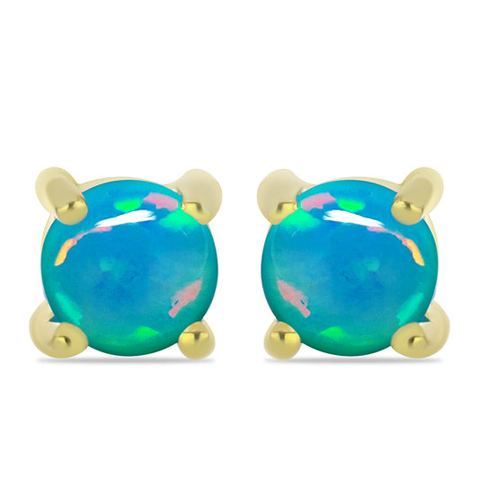 Brincos de Prata com Banho de Ouro com Opala Azul Paraib da Etiópia