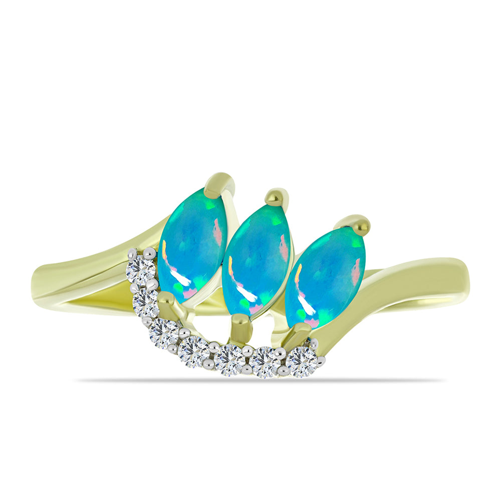 Anel de Prata com Banho de Ouro com Opala Azul Paraib da Etiópia e Topázio Branco
