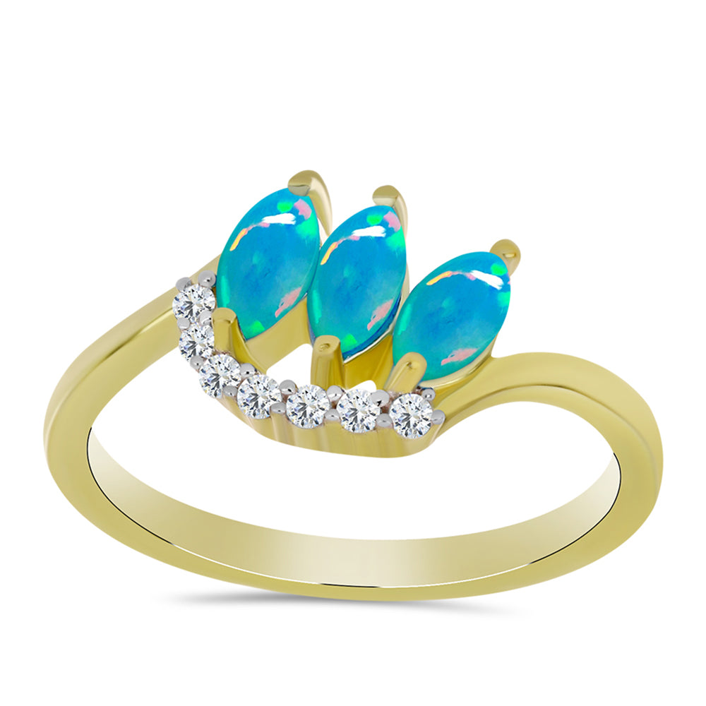 Anel de Prata com Banho de Ouro com Opala Azul Paraib da Etiópia e Topázio Branco