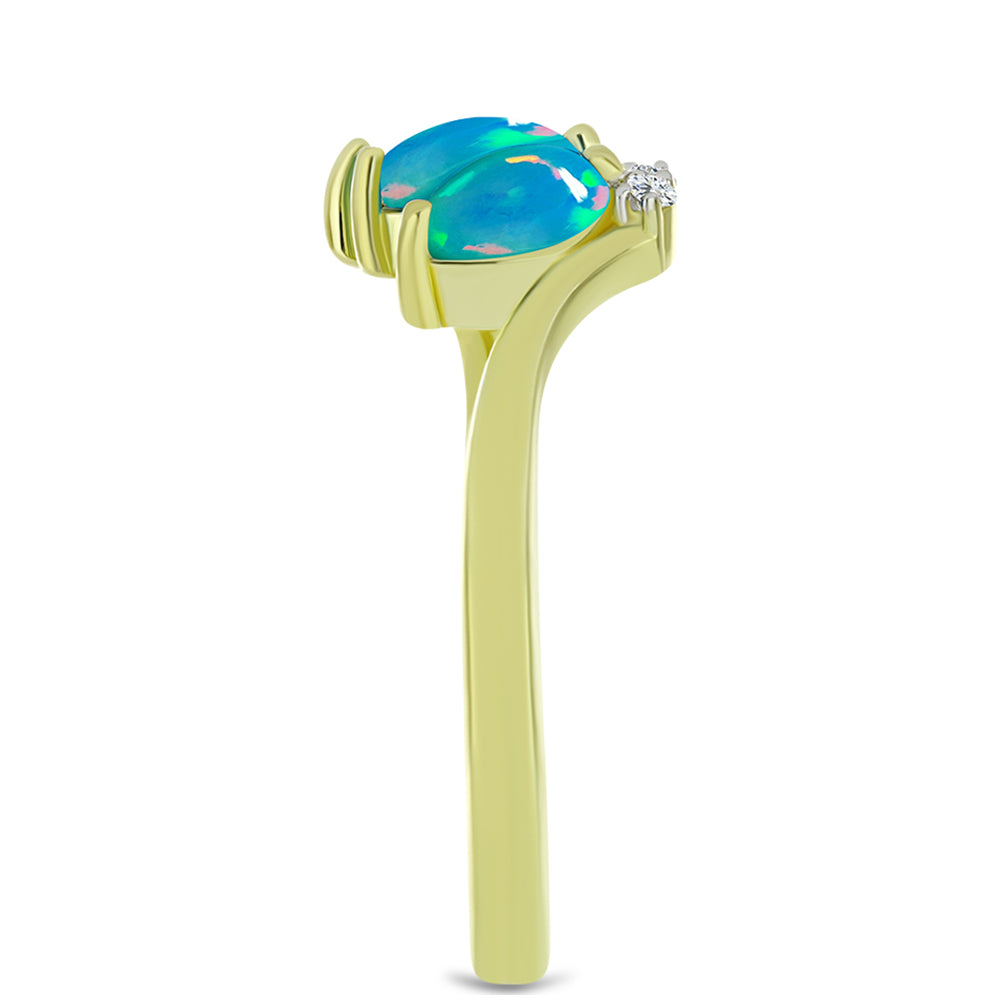 Anel de Prata com Banho de Ouro com Opala Azul Paraib da Etiópia e Topázio Branco