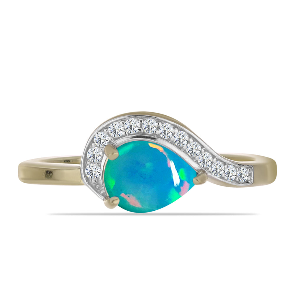 Anel de Prata com Banho de Ouro com Opala Azul Paraib da Etiópia e Topázio Branco 1 