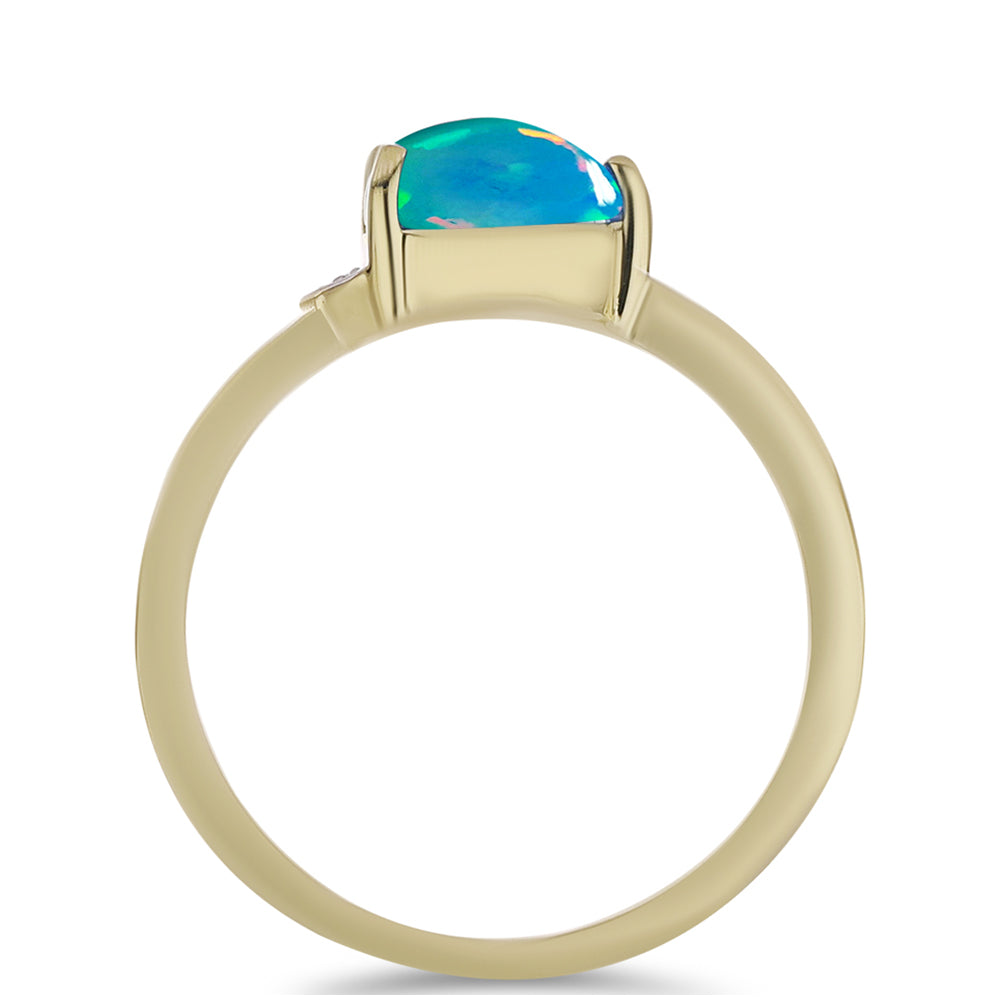 Anel de Prata com Banho de Ouro com Opala Azul Paraib da Etiópia e Topázio Branco