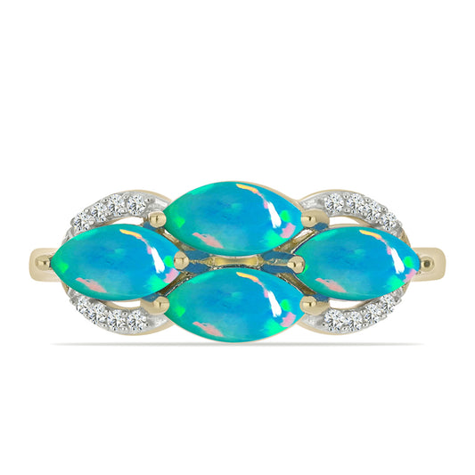 Anel de Prata com Banho de Ouro com Opala Azul Paraib da Etiópia e Topázio Branco