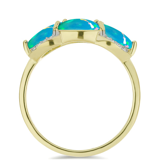 Anel de Prata com Banho de Ouro com Opala Azul Paraib da Etiópia e Topázio Branco