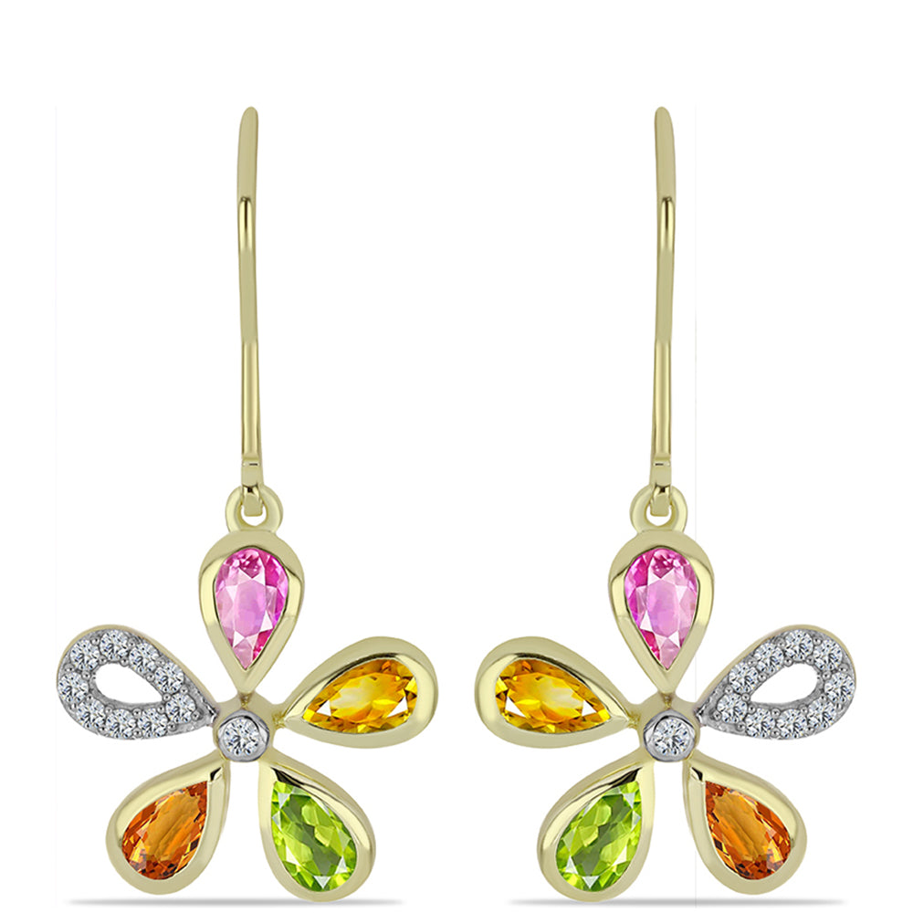 Brincos de Prata com Banho de Ouro com Safira Arco-íris de Rosebery e Topázio Branco 1 