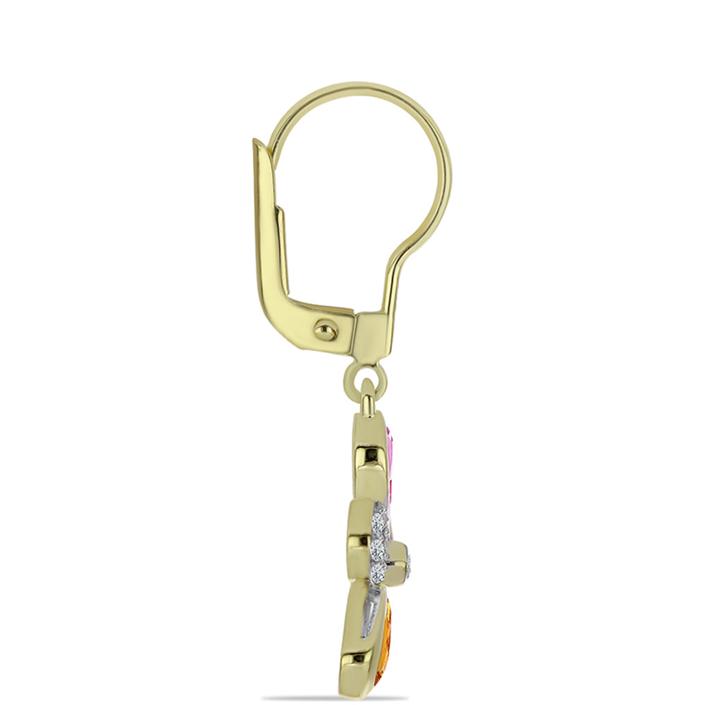 Brincos de Prata com Banho de Ouro com Safira Arco-íris de Rosebery e Topázio Branco 2 