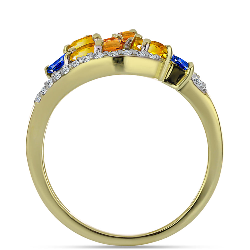 Anel de Prata com Banho de Ouro com Safira Arco-íris de Rosebery e Topázio Branco  Contraste: Cabeca de Veado (800) 2 