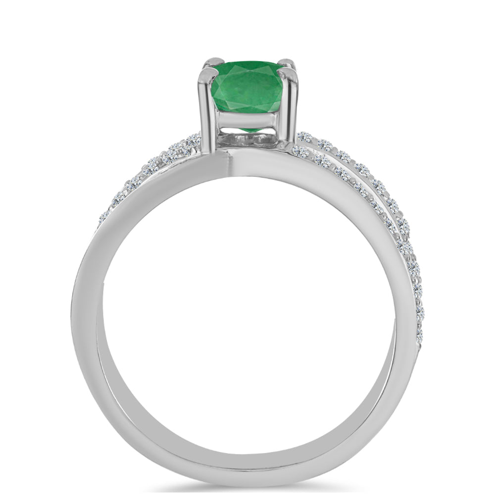 Anel de Prata com Esmeralda do Brasil e Topázio Branco  Contraste: Cabeca de Veado (800) 2 