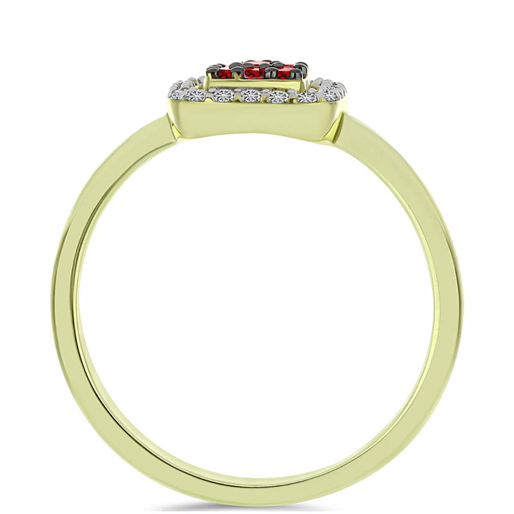 Anel de Prata com Banho de Ouro com Diamante Vermelho e Diamante Branco 6 
