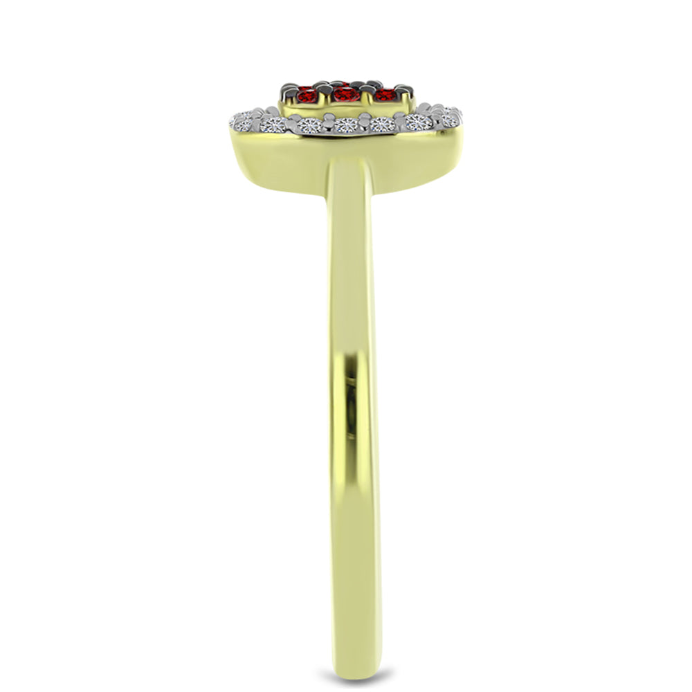 Anel de Prata com Banho de Ouro com Diamante Vermelho e Diamante Branco 8 