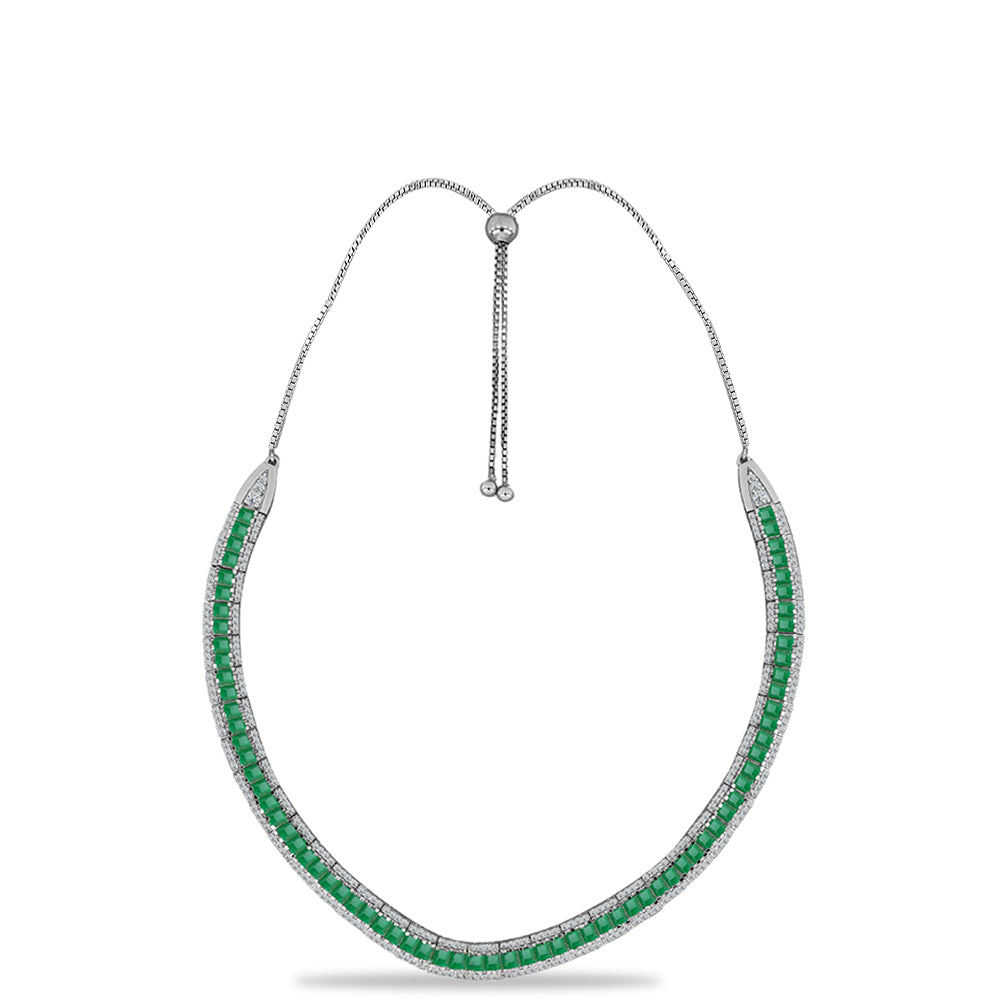 Colar de Prata com Esmeralda do Brasil e Topázio Branco  Contraste: Cabeca de Veado (800)