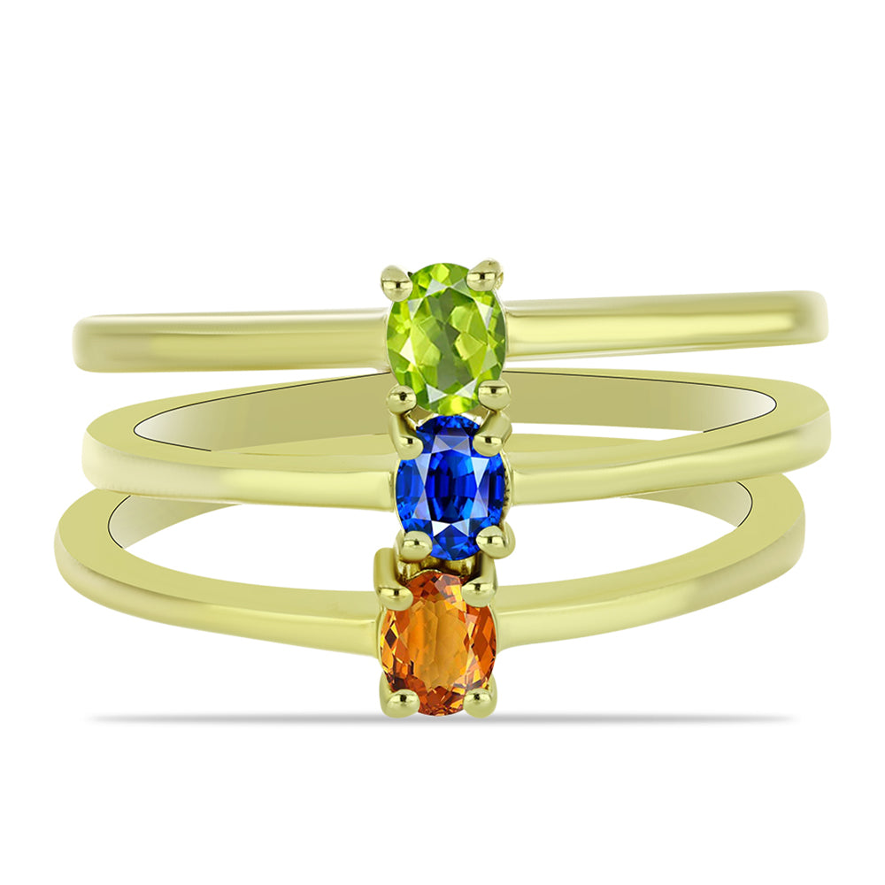 Conjunto de Prata com Banho de Ouro com Safira Azul Australiana e Safira Padparadscha ( Anel )  Contraste: Cabeca de Veado (800) 1 