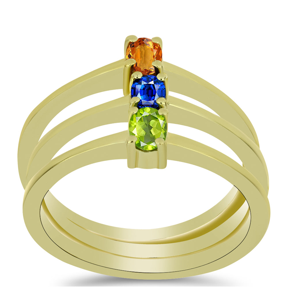 Conjunto de Prata com Banho de Ouro com Safira Azul Australiana e Safira Padparadscha ( Anel )  Contraste: Cabeca de Veado (800) 3 