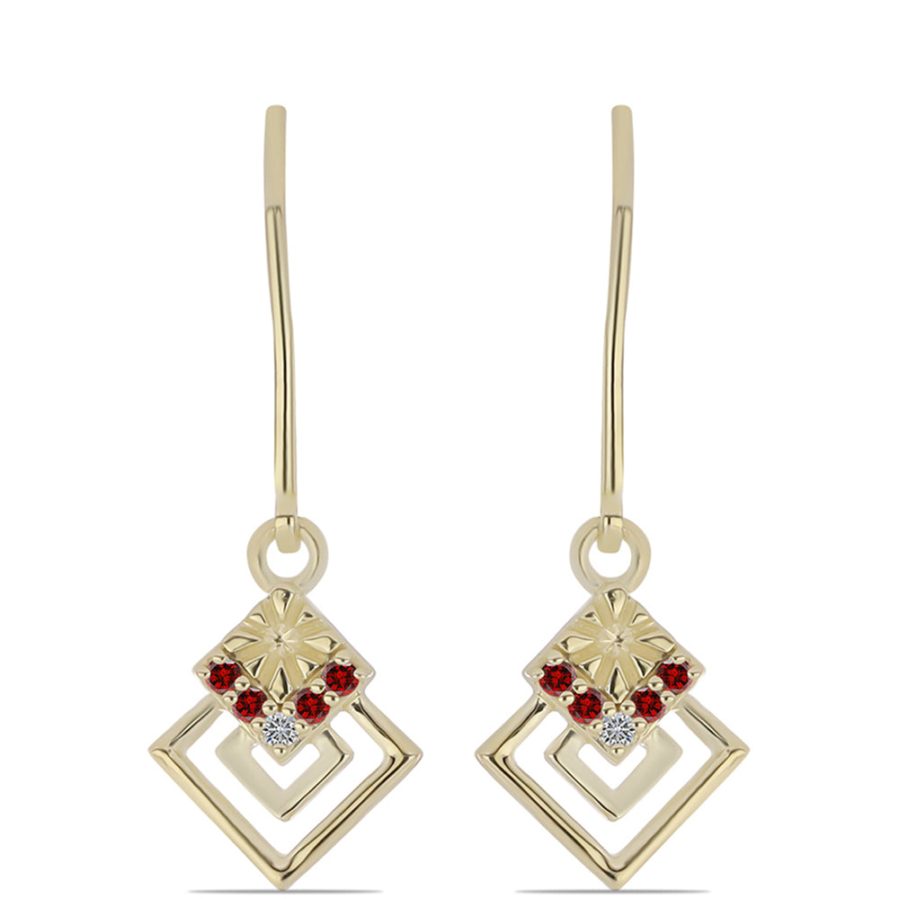 Brincos de Prata com Banho de Ouro com Diamante Vermelho e Diamante Branco 1 